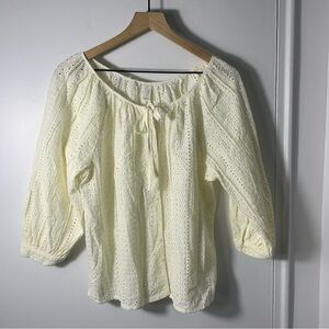 Joie eyelet Embroidered button front Ballon Sleeve blouse Pale Yellow Size Small